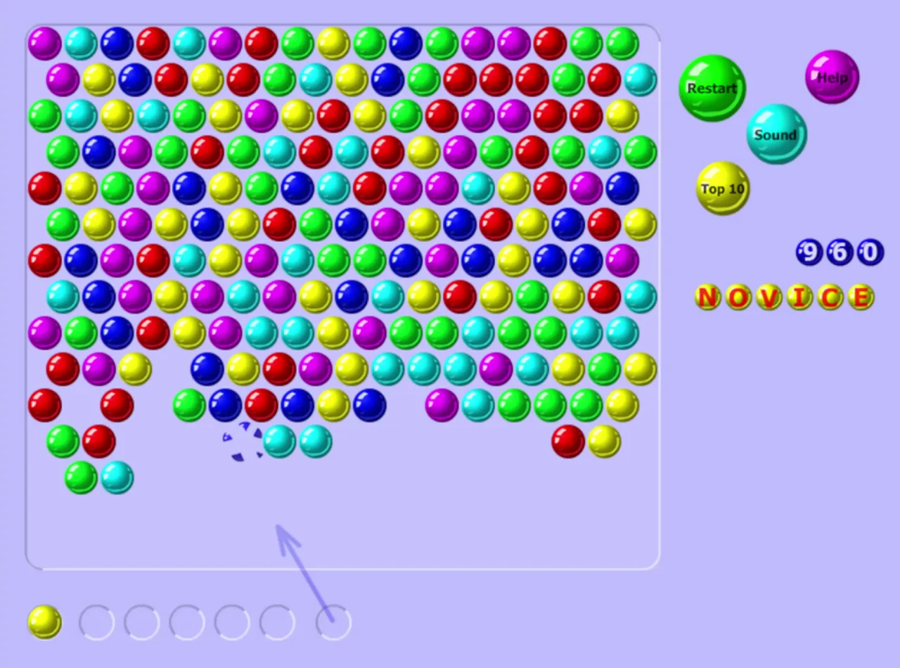 The yellow bubble pops after the blue bubbles finish popping, because it loses its connection to the top part.